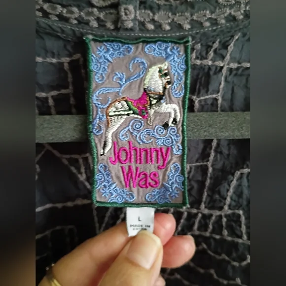 Johnny Was Size Large  Graphite Grey Bird & House Motif Sheer Kimono Cardigan. - Picture 2 of 16